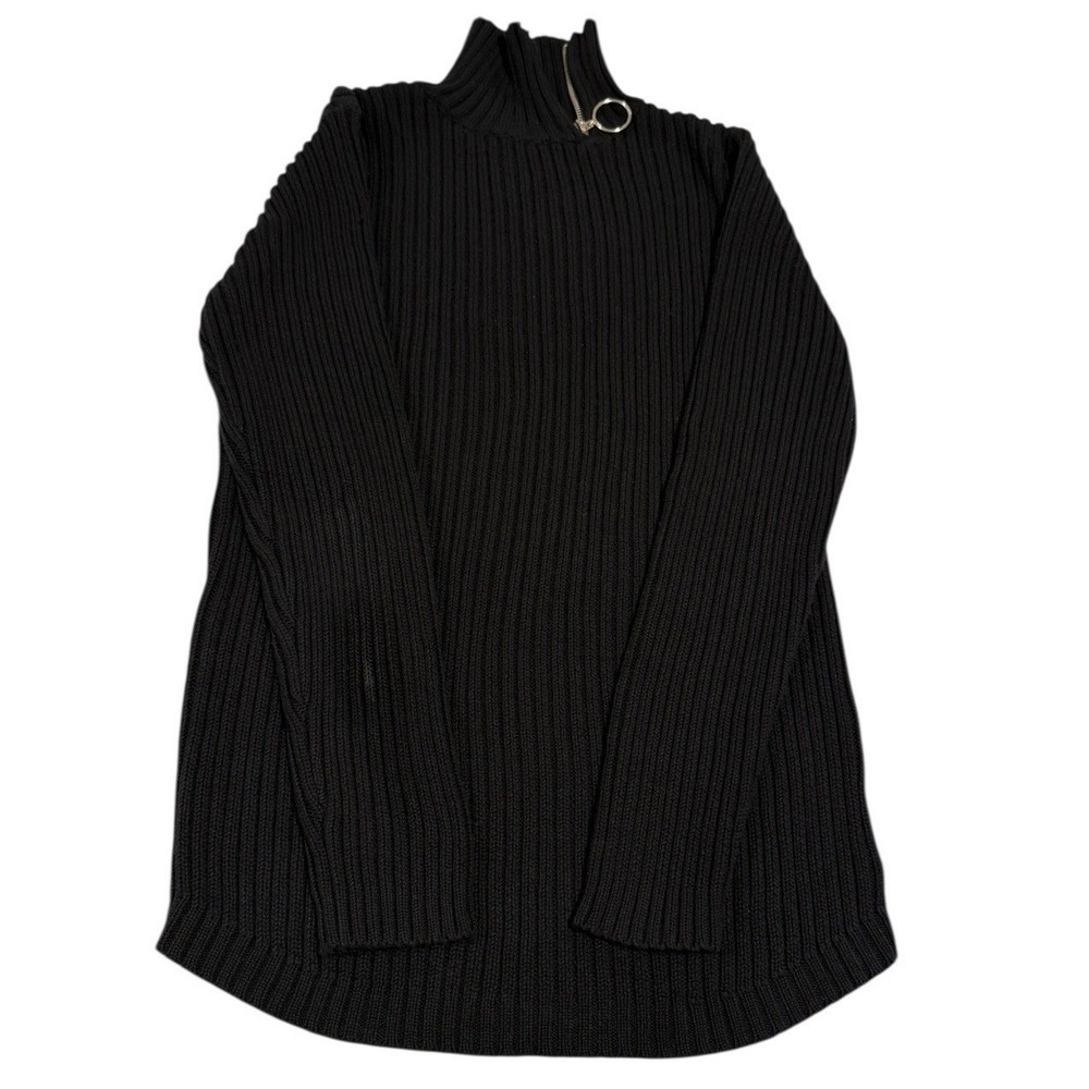 UNIF‎ Women's Small Black Ribbed Turtleneck Zipper Ring Detail Top